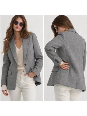 J. Crew Factory Gray Herringbone Wool-Blend Blazer